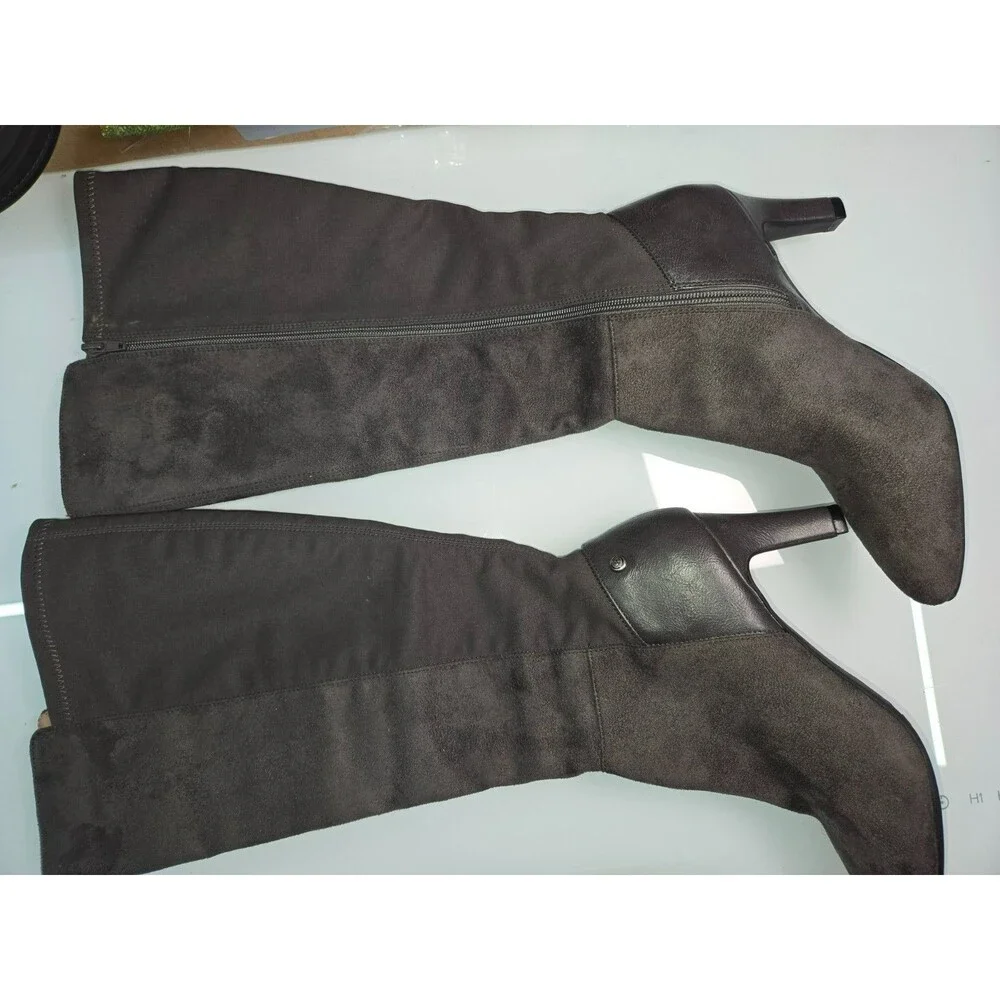 LifeStride Gracie-WC Tall Knee-High Dress Boots - Dark Grey Suede & Leather 8.5M